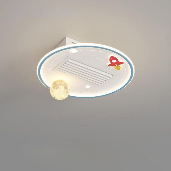 Contemporary Creative Acrylic Astronaut Moon LED Kids Flush Mount Ceiling Invisible Bladeless Fan Light For Bedroom - Image 14