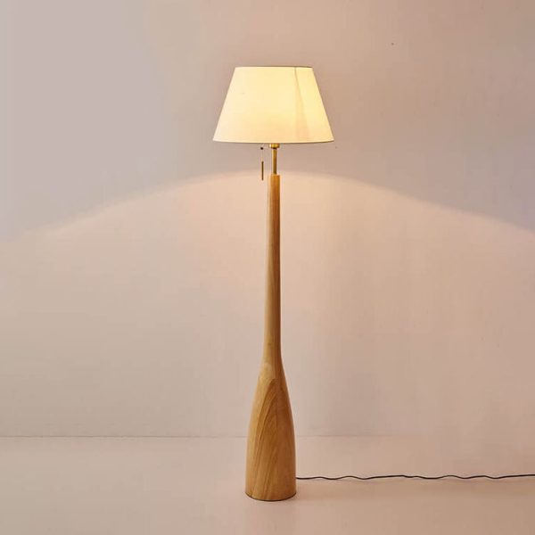 Scandinavian Modern Minimalist Solid Wood Base Fabric 1-Light Standing Floor Lamp - Image 2