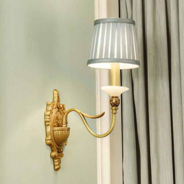 European Luxury Fabric Brass Carved 1/2 Light Wall Sconce Lamp - Image 5