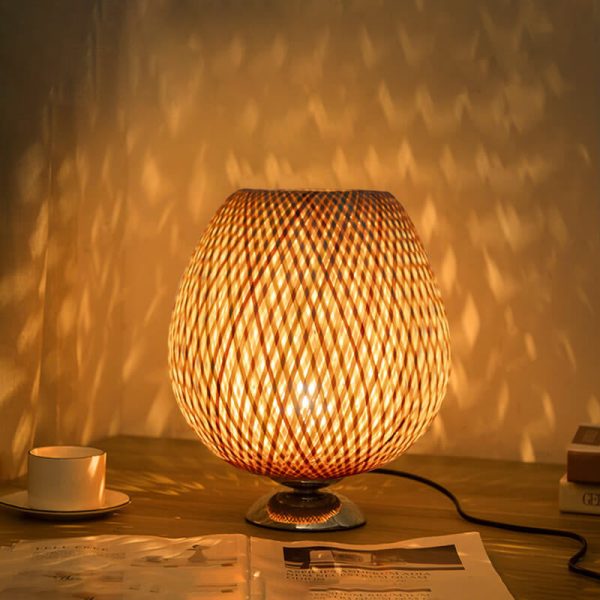Chinese Minimalist Bamboo Weaving Oval Round 1-Light Table Lamp - Image 6