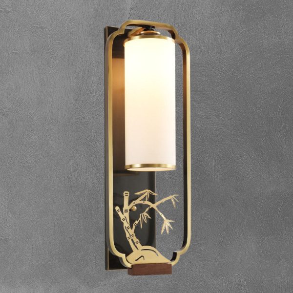 Modern New Chinese Copper Glass Column Ring 1-Light Wall Sconce Lamp - Image 3
