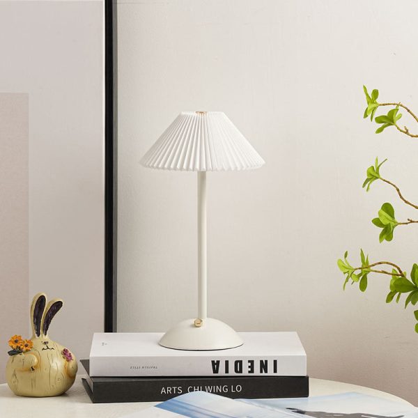 Contemporary Scandinavian Rechargeable Iron Fabric Conic Pleated 1-Light Table Lamp For Bedside - Image 18