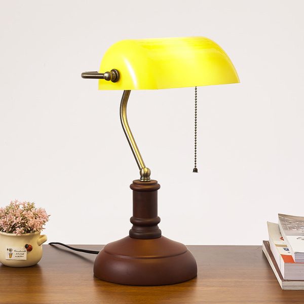 Vintage Solid Wood Glass Bank Zipper 1-Light Table Lamp - Image 6