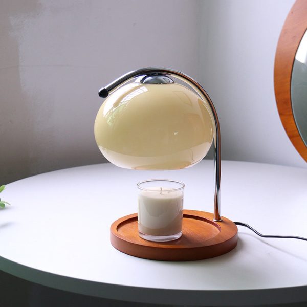 Vintage Glass Dome Solid Wood Base 1-Light Melting Wax Table Lamp - Image 4