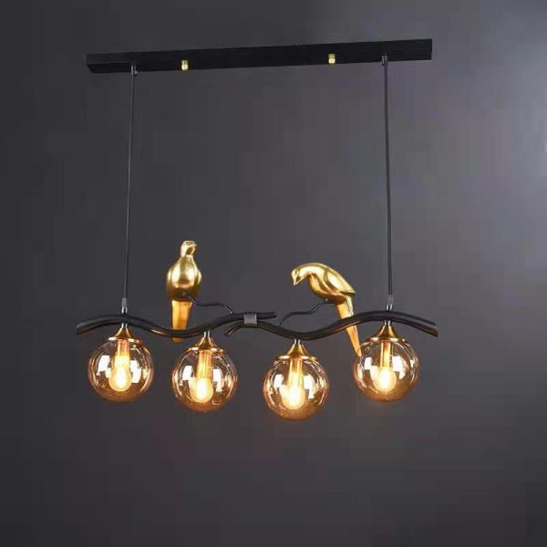 Contemporary Creative Resin Bird Glass Ball Shade 4-Light Island Light Chandelier For Living Room - Image 9