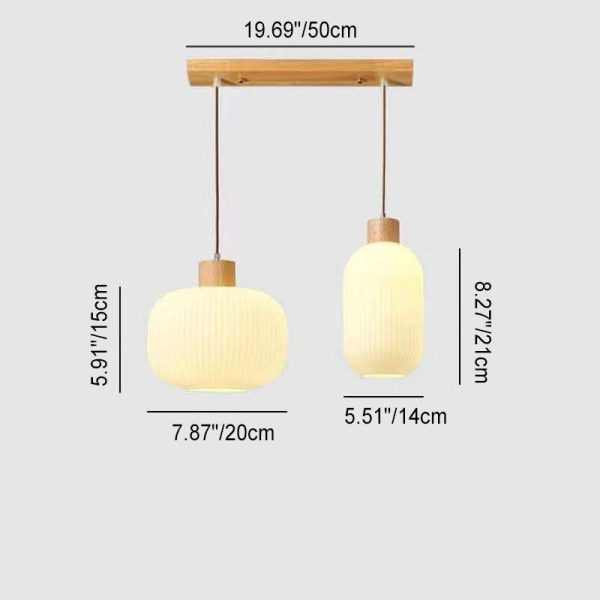 Japanese Minimalist Log Wood  Strip Glass Jar 1/2/3 Light Island Light Chandelier - Image 11