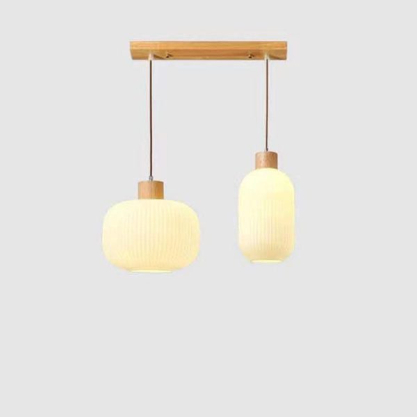 Japanese Minimalist Log Wood  Strip Glass Jar 1/2/3 Light Island Light Chandelier - Image 7