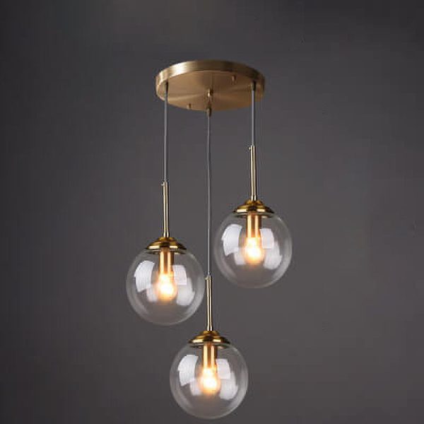Contemporary Nordic Copper Spherical Glass Shade 1/3/5-Light Island Light Chandelier For Dining Room - Image 18
