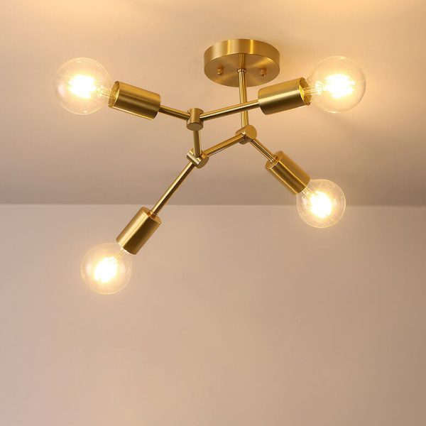Industrial Simple Exposed Bulb Copper Branch 3/4 Light Semi-Flush Mount Ceiling Light - Image 7