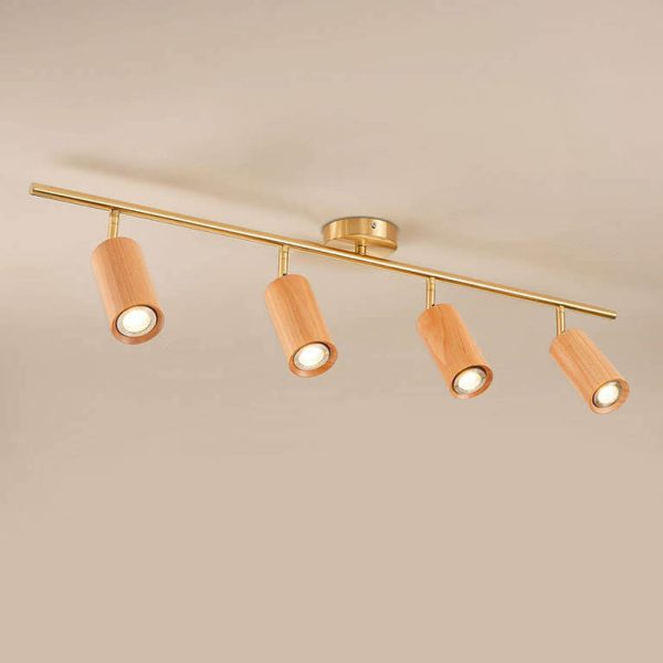 Nordic Minimalist Walnut Wood Spotlight Linear Track 1/2/3/4 Light LED Semi-Flush Mount Ceiling Light - Image 15