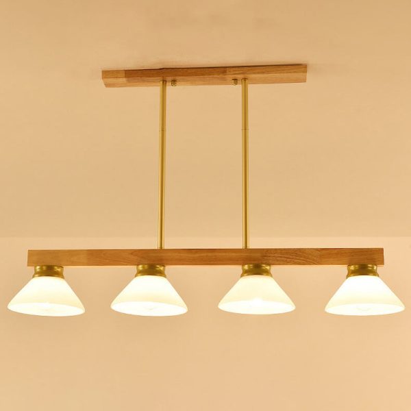 Nordic Solid Wood Cone Glass Shade 3/4 Light Island Light Chandelier - Image 14