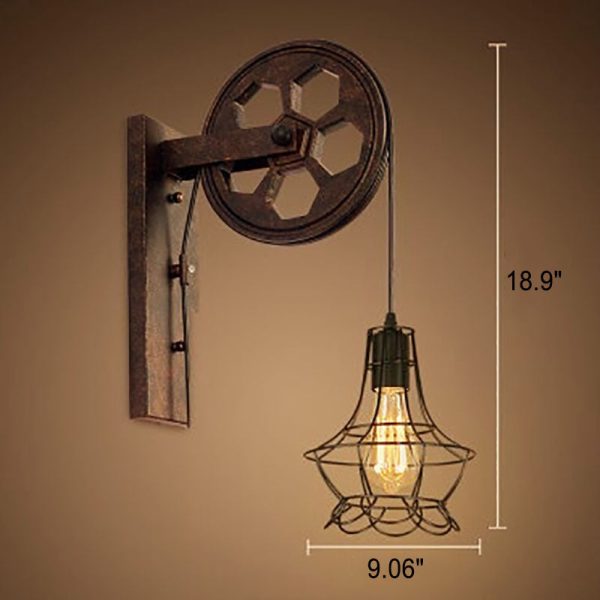 Vintage Industrial Pulley Iron 1-Light Wall Sconce Lamp - Image 20