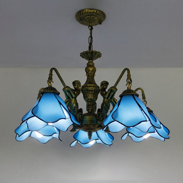 Traditional Tiffany Floral Iron Glass 3/5 Light Chandelier For Living Room - Image 6