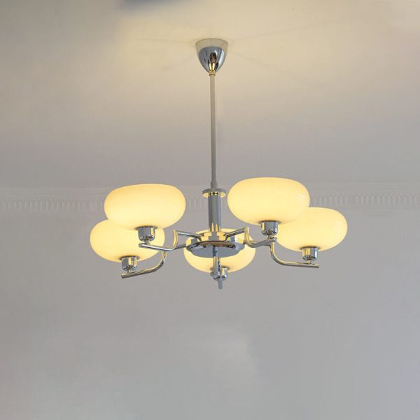 Nordic Vintage Milk White Glass Dome Chrome 3/5 Light Chandelier - Image 8
