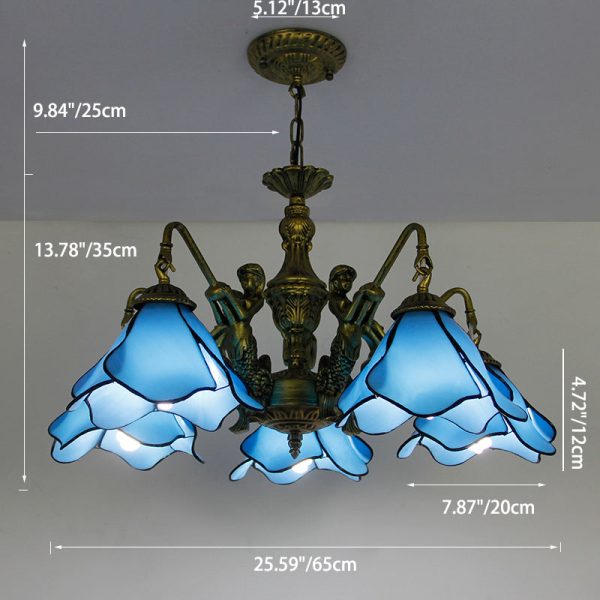 Traditional Tiffany Floral Iron Glass 3/5 Light Chandelier For Living Room - Image 4