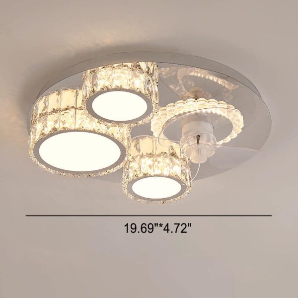 Modern Luxury Crystal Stainless Steel LED Flush Mount Ceiling Fan Light - Image 13