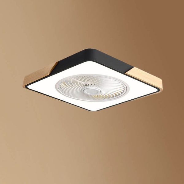 Nordic Macaron Square Wood LED Flush Mount Ceiling Fan Light - Image 7