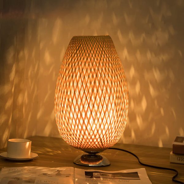 Chinese Minimalist Bamboo Weaving Oval Round 1-Light Table Lamp - Image 7