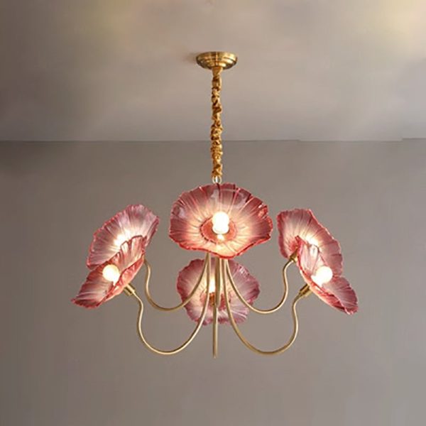 Modern Art Deco Gold Finish Frame Lotus Leaf Glass Shade 3/6-Light Chandelier For Living Room - Image 19