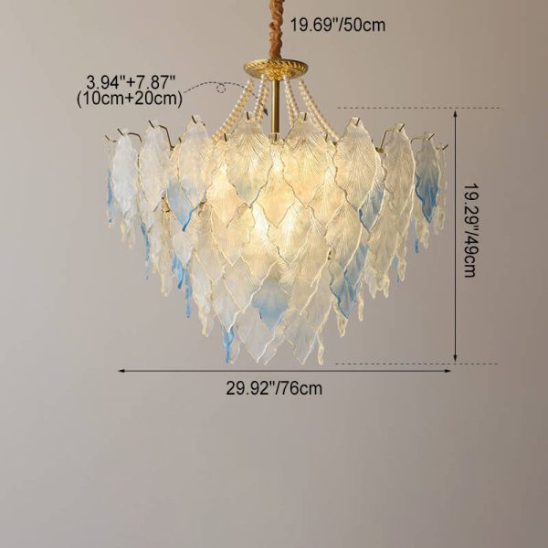 Traditional French Round Tree Leaf Blade Pearl Iron Copper Glass 3/6/9/12 Light Chandelier For Living Room - Image 7