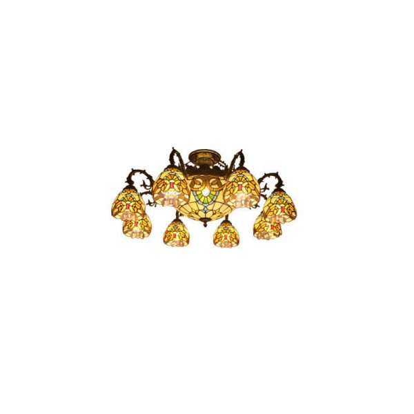 Tiffany Retro Beige Baroque Stained Glass 11-Light Semi-Flush Mount Ceiling Light - Image 16