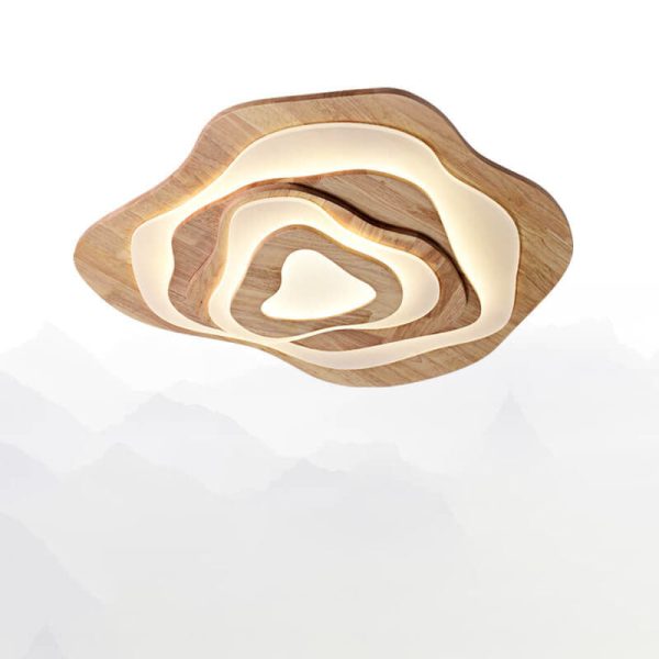 Modern Chinese Solid Wood Textured Round Geometric LED Flush Mount Ceiling Light - Image 5