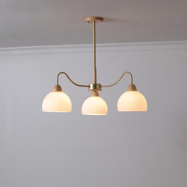 Nordic Japanese Glass Round Wood 3/6/8 Light Chandelier - Image 6