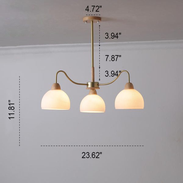 Nordic Japanese Glass Round Wood 3/6/8 Light Chandelier - Image 12