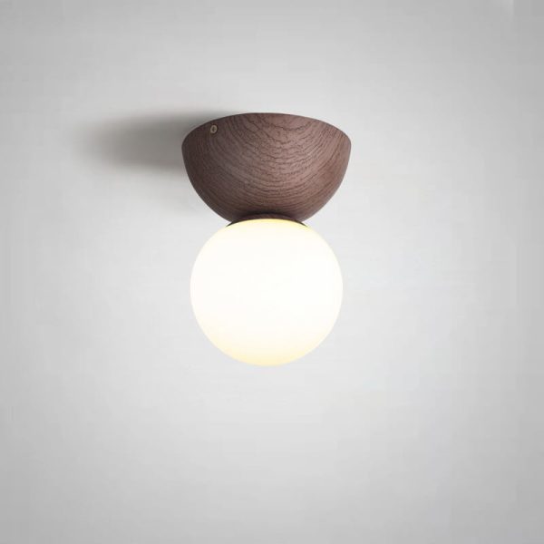 Japanese Minimalist Wood Grain Glass Round 1-Light Flush Mount Ceiling Light - Image 13