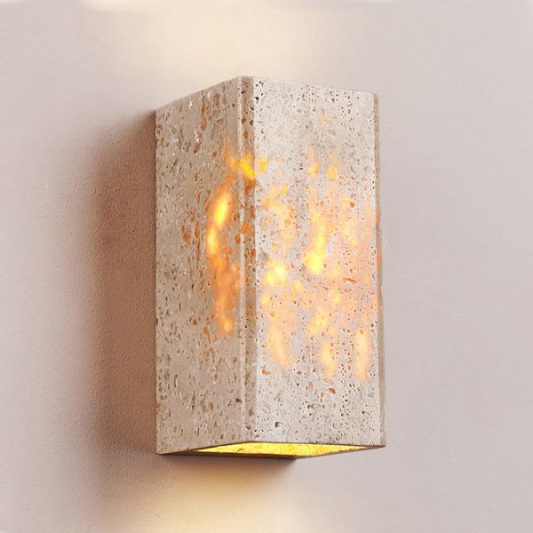 Traditional Japanese Waterproof Yellow Travertine Square LED Wall Sconce Lamp For Hallway - Image 8