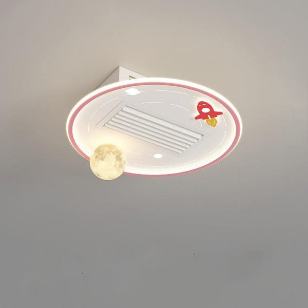 Contemporary Creative Acrylic Astronaut Moon LED Kids Flush Mount Ceiling Invisible Bladeless Fan Light For Bedroom - Image 13
