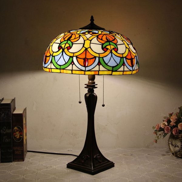 Tiffany Mediterranean Stained Glass Cone Pull Cord 2-Light Table Lamp - Image 4