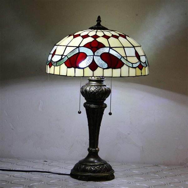 Traditional Tiffany Resin Glass Dome Hemispheric Flower 2-Light Table Lamp For Bedside - Image 4
