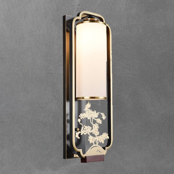Modern New Chinese Copper Glass Column Ring 1-Light Wall Sconce Lamp - Image 4