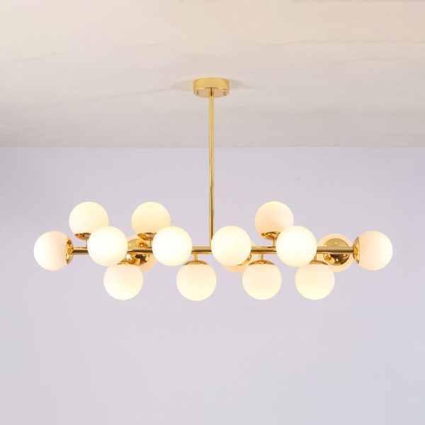 Contemporary Scandinavian Long Round Globe Iron Glass 16-Light Island Light Chandelier For Dining Room - Image 9