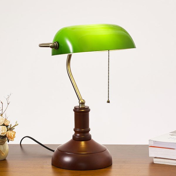 Vintage Solid Wood Glass Bank Zipper 1-Light Table Lamp - Image 17