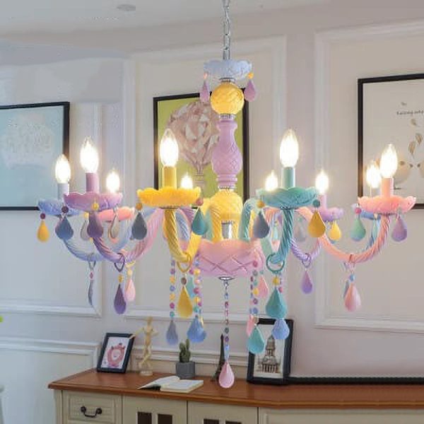 Modern Children's Princess Macaroon Candelabra Crystal Glass 5/6/8/10/12/15 Light Chandelier - Image 14
