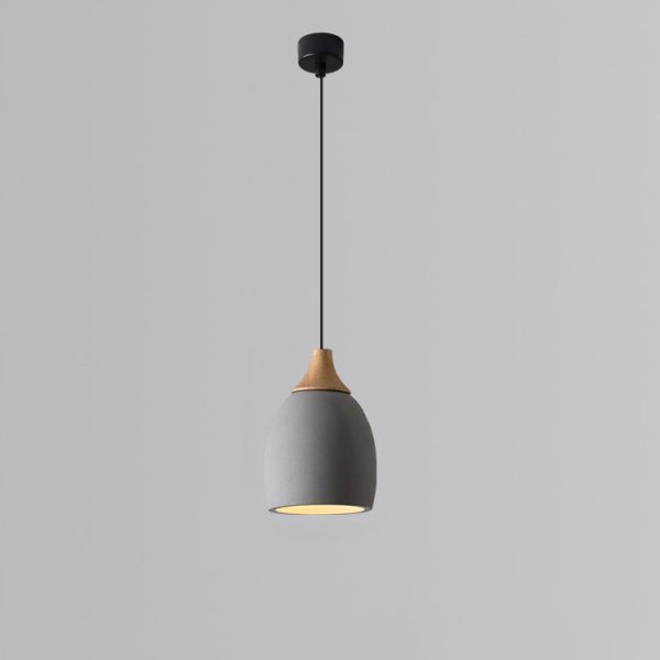 Traditional Japanese Cement Solid Wood Circle 1-Light Pendant Light For Dining Room - Image 9