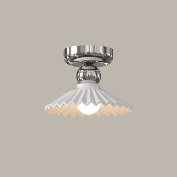 Modern Cream Round Lace Iron Ceramic 1-Light Semi-Flush Mount Ceiling Light - Image 19