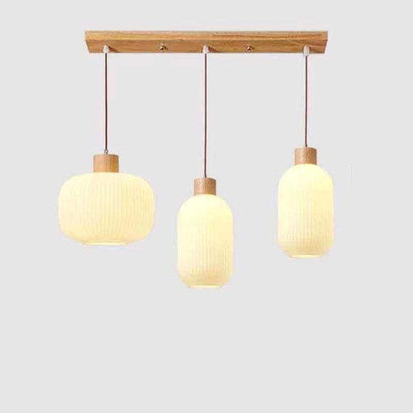 Japanese Minimalist Log Wood  Strip Glass Jar 1/2/3 Light Island Light Chandelier - Image 8