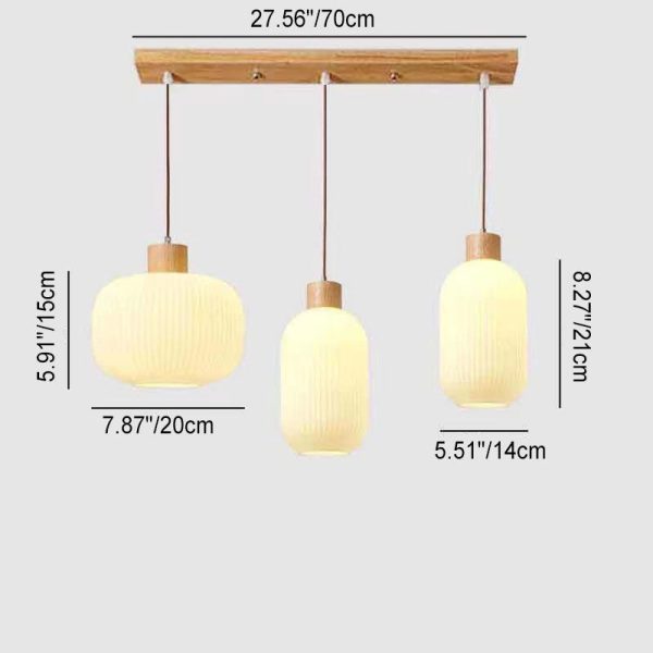 Japanese Minimalist Log Wood  Strip Glass Jar 1/2/3 Light Island Light Chandelier - Image 10