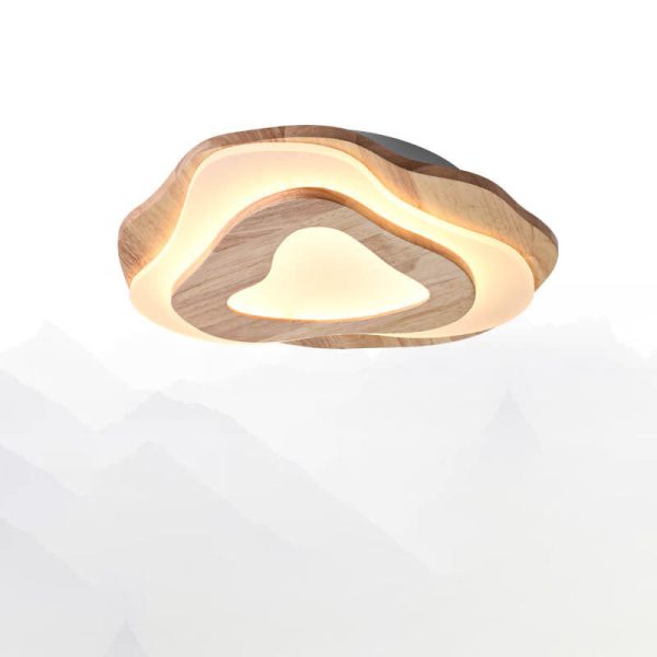 Modern Chinese Solid Wood Textured Round Geometric LED Flush Mount Ceiling Light - Image 3