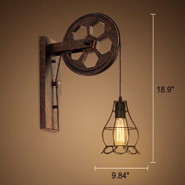 Vintage Industrial Pulley Iron 1-Light Wall Sconce Lamp - Image 22