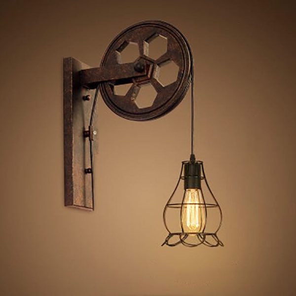 Vintage Industrial Pulley Iron 1-Light Wall Sconce Lamp - Image 21