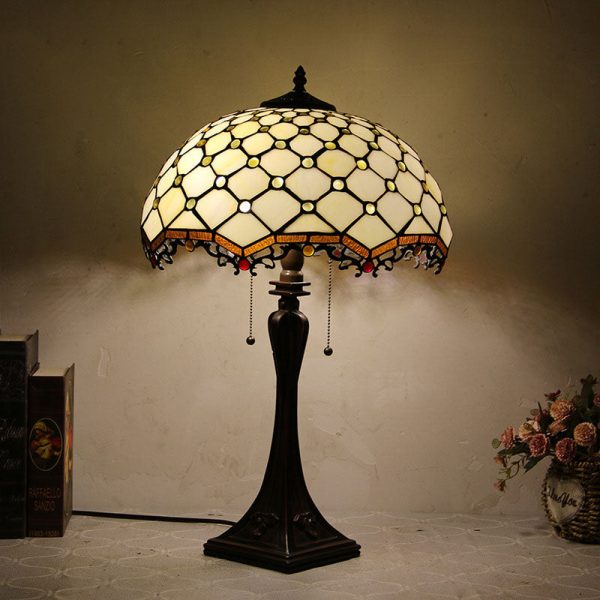 Tiffany Mediterranean Stained Glass Cone Pull Cord 2-Light Table Lamp - Image 5