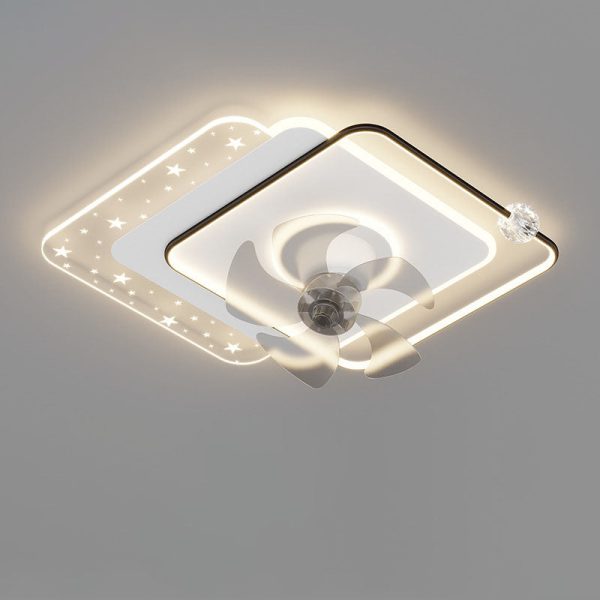 Contemporary Creative Iron Acrylic Round Square LED Semi-Flush Mount Ceiling Fan Light For Bedroom - Image 16