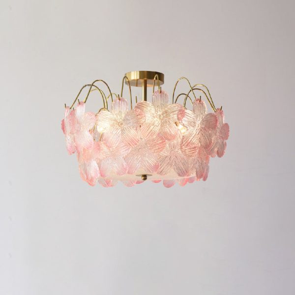 Traditional French Iron Glass Round Flower 5/6 Light Semi-Flush Mount Ceiling Light For Living Room - Image 10