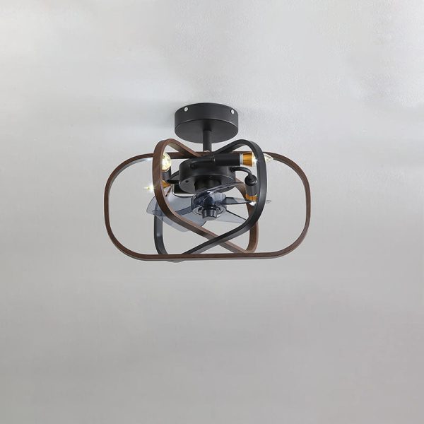 Industrial Minimalist Copper Iron Round Square 4-Light Semi-Flush Mount Ceiling Fan Light - Image 17