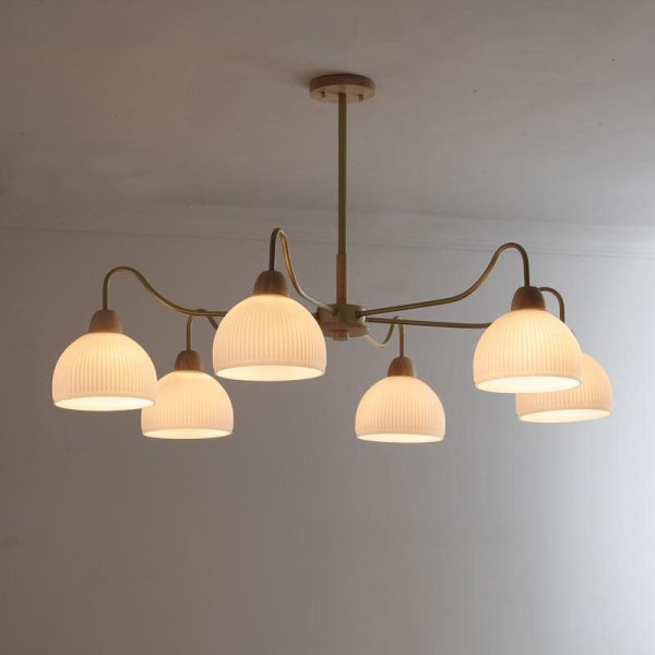 Nordic Japanese Glass Round Wood 3/6/8 Light Chandelier - Image 7