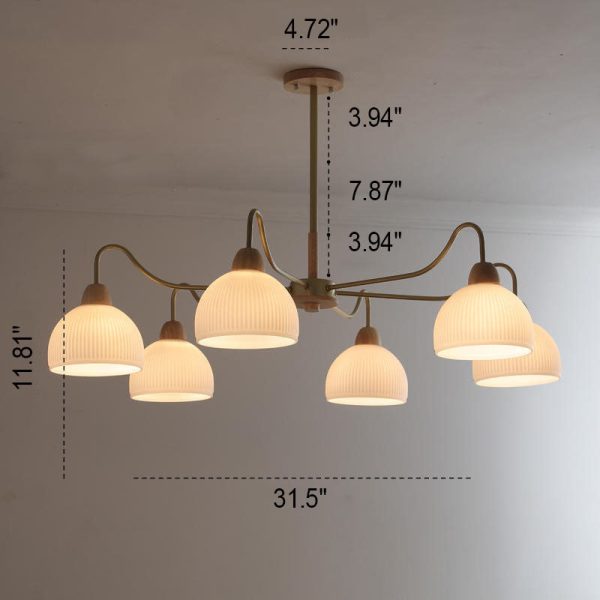 Nordic Japanese Glass Round Wood 3/6/8 Light Chandelier - Image 14